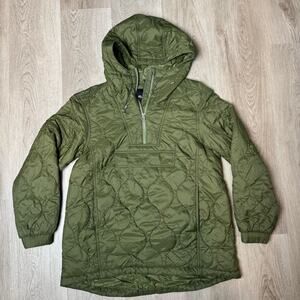 Madewell Quilted Packable Popover Puffer Jacket Hooded Quarter Zip Green Size S